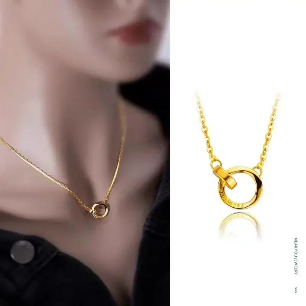 Luxury quality jewelry pure gold Mobius ring pendant necklace 999 real gold AU24K women\'s light luxury pure gold necklace