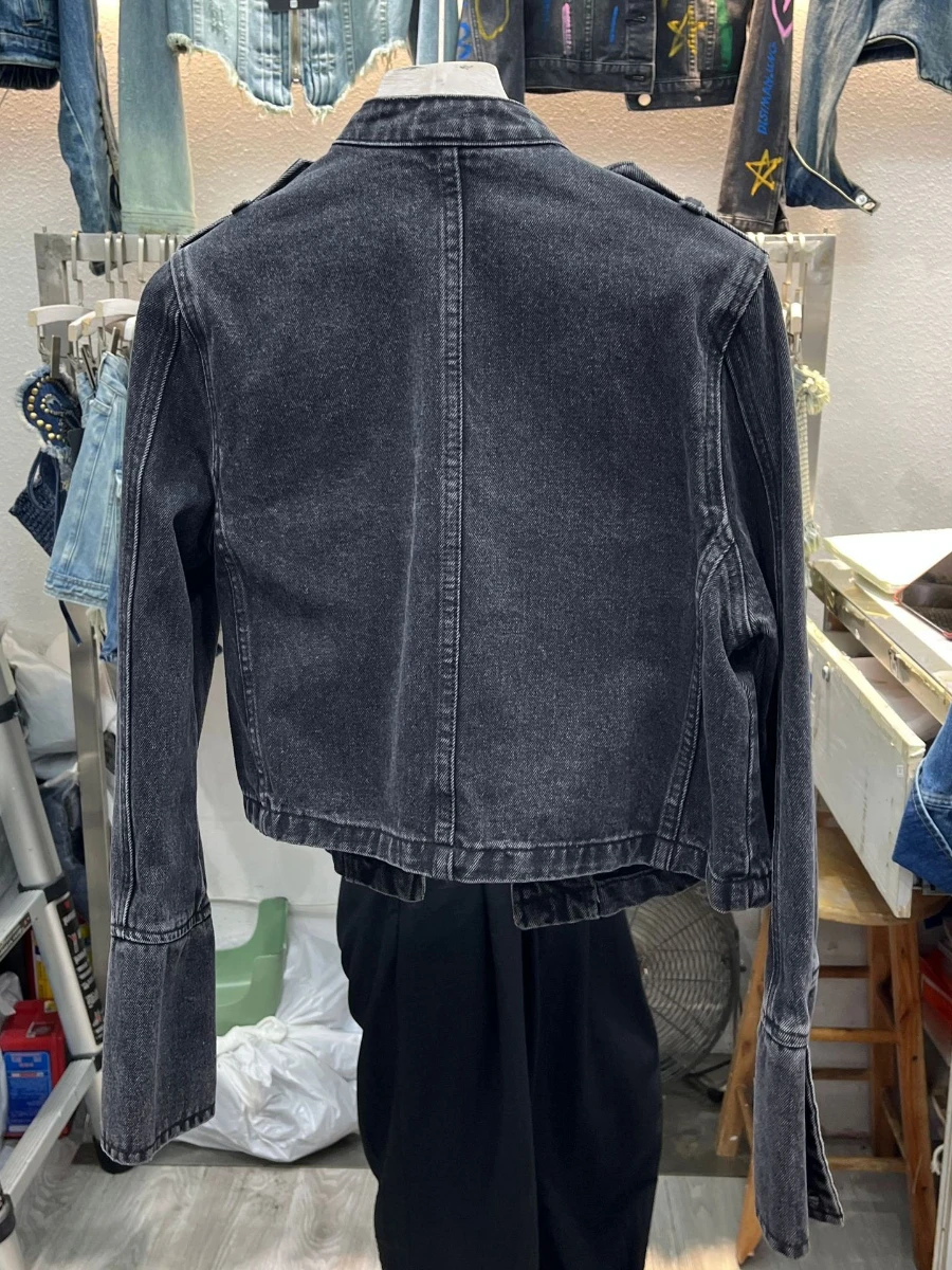 GALCAUR Solidna, łączona kurtka damska z guzikami, klapy, długi rękaw, luźny krój, eleganckie kurtki damskie, nowy jesienny styl, moda.