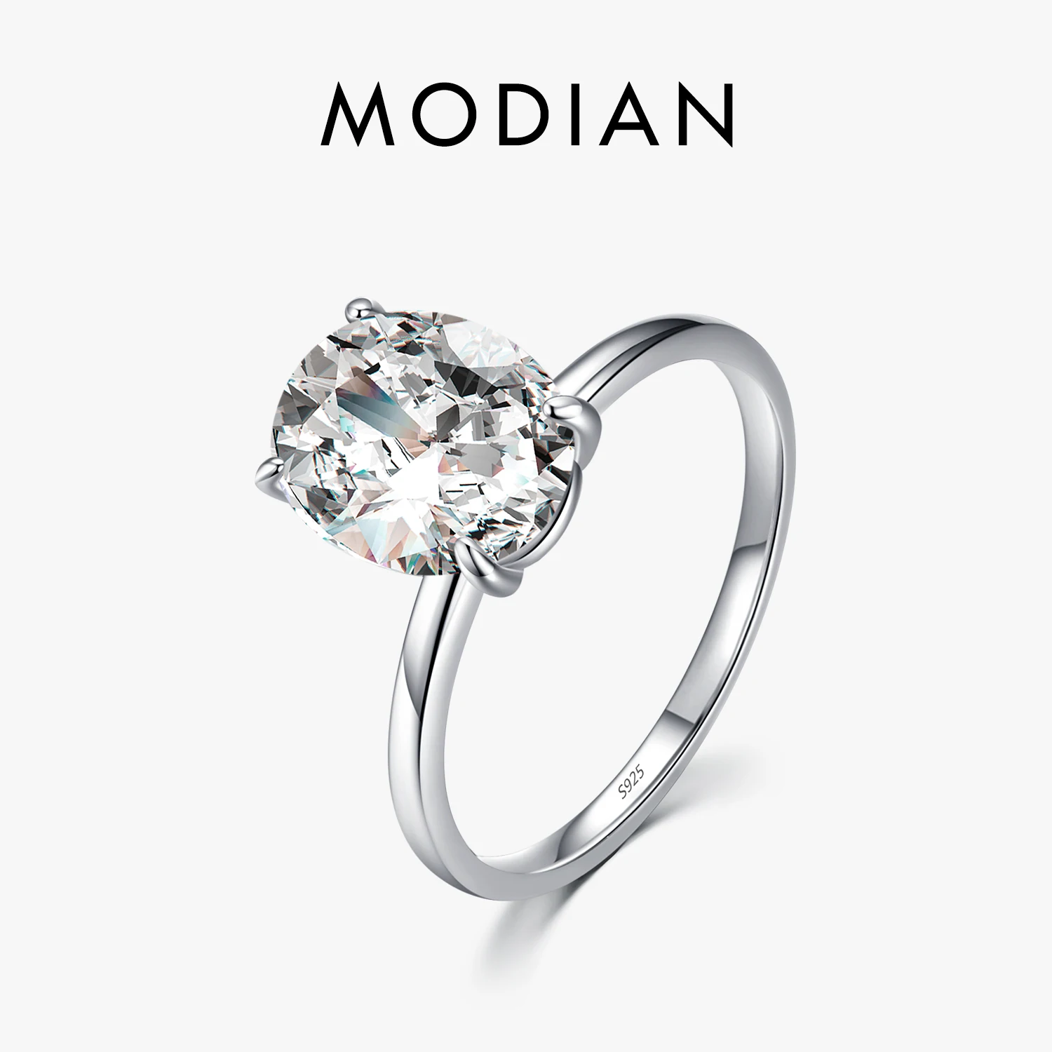 

Modian Базовое кольцо из стерлингового серебра 925 пробы, большое роскошное кольцо овальной огранки с прозрачным цирконием на палец для женщин, обручальное кольцо, кольцо-обещание