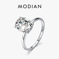 Modian Basic 925 Sterling Silver Big Luxury Oval Cut Clear Zirconia Finger Ring For Women Engagement Wedding Band Promise Ring