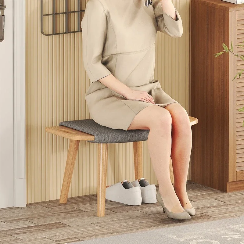 Solid wood shoe change stool simple rubber wood shoe stool living room sofa stool household soft bag seat cushion stool