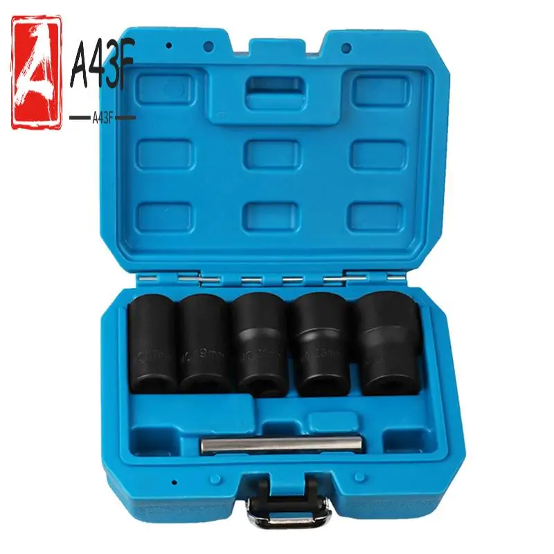 A43F-6 Pieces Of Broken Nut Extractor With 17Mm, 19Mm, 21Mm, 23Mm, 27Mm Sleeve And Central Piercing Rod Nut Removal Tool Kit Dur