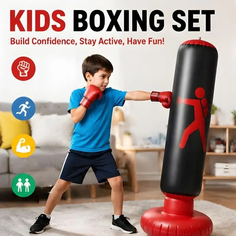 Kinder-Boxset mit elektronischem Pad, aufblasbarem Standsack, Handschuhen und Handpumpe für aktives Spielen Innenbereich und – Detail 7