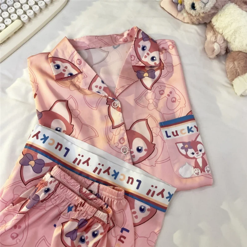 Print Two Pieces Pajamas Set Summer Stain Pajamas Fashion Home Clothes Ladies Casual Shorts and Top Set Pijamas