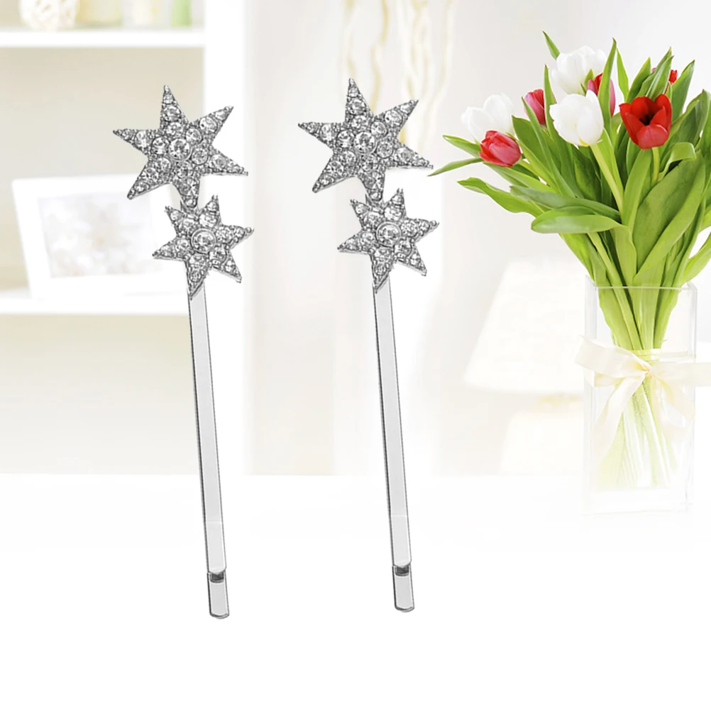 

2PCS Rhinestone Star Hair Clip Bobby Pins Fashion Accessories Vintage Pentagram Hairpin Non Fading Metal Material Long Lasting