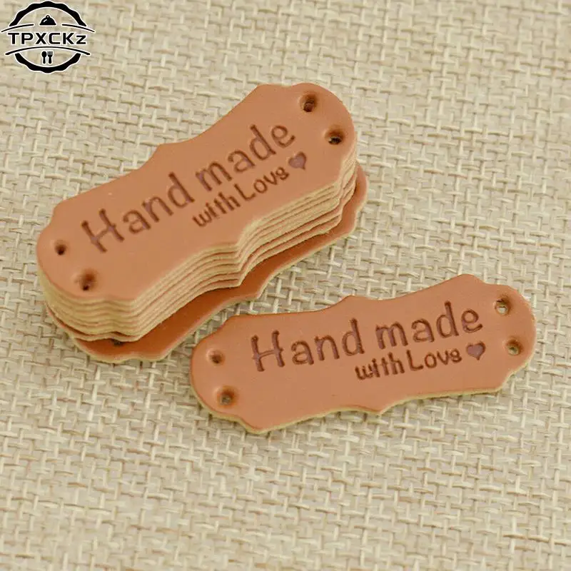 50pcs PU Leather Labels Tags For Handmade DIY Hats Bags Hand Made With Love Label For Clothes Sewing Tags Garment Accessories