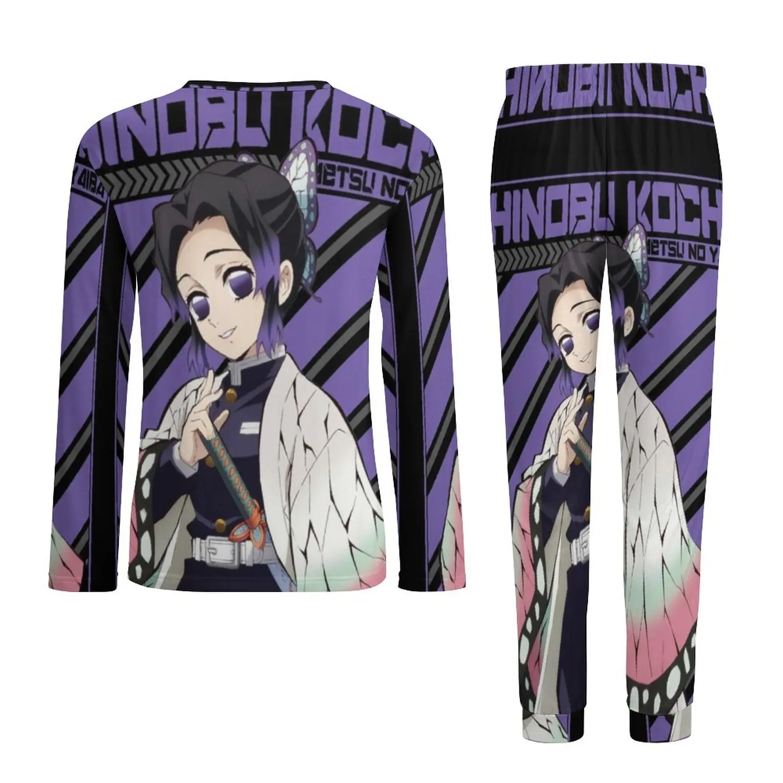 KIMETSUs SHINOBU KOCHO Pajamas NO YAIBAs Daily 2 Piece Demons Trendy Pajama Slayers Sets Male Long Sleeve Bedroom Sleepwear