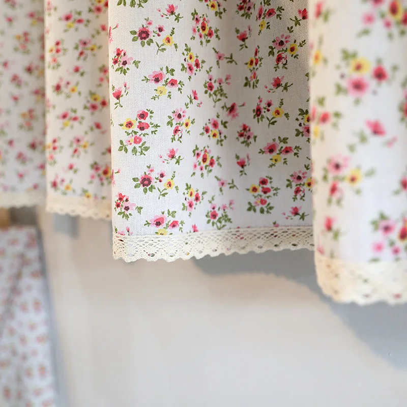 70*150 Korean Red Floral Short Curtains Japanese Rural Linen Flowers Half Curtains for Kitchen Partition Door #A053