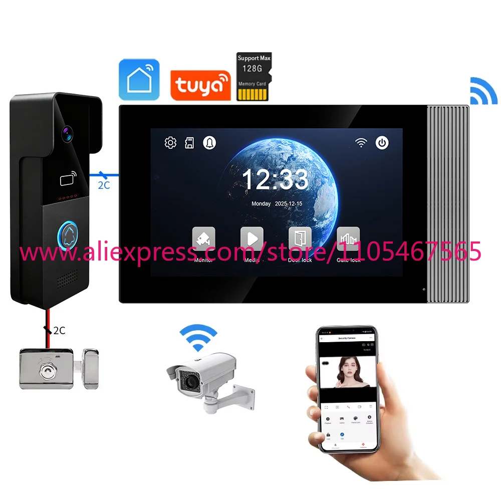

Multi-door 2-wire video intercom system, 7-inch IPS screen 1024 * 600 pixel touch display IP65 waterproof call-only panel