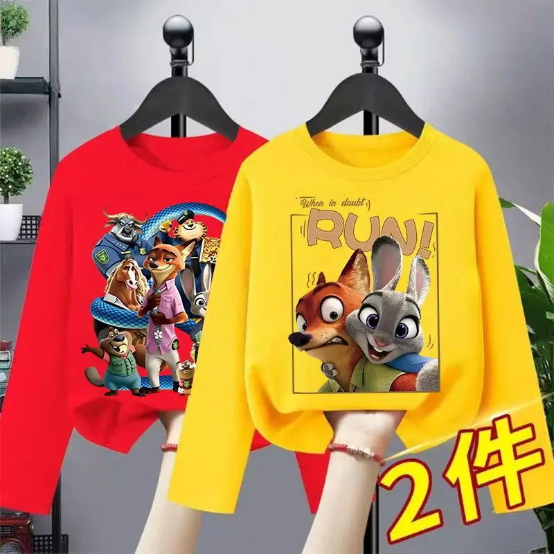 

2pcs Boys Long-sleeved Cotton T-shirt 2026 Spring New Crazy Animal City Casual Fashion Boys Cute Cartoon Bottoming Shirt Top