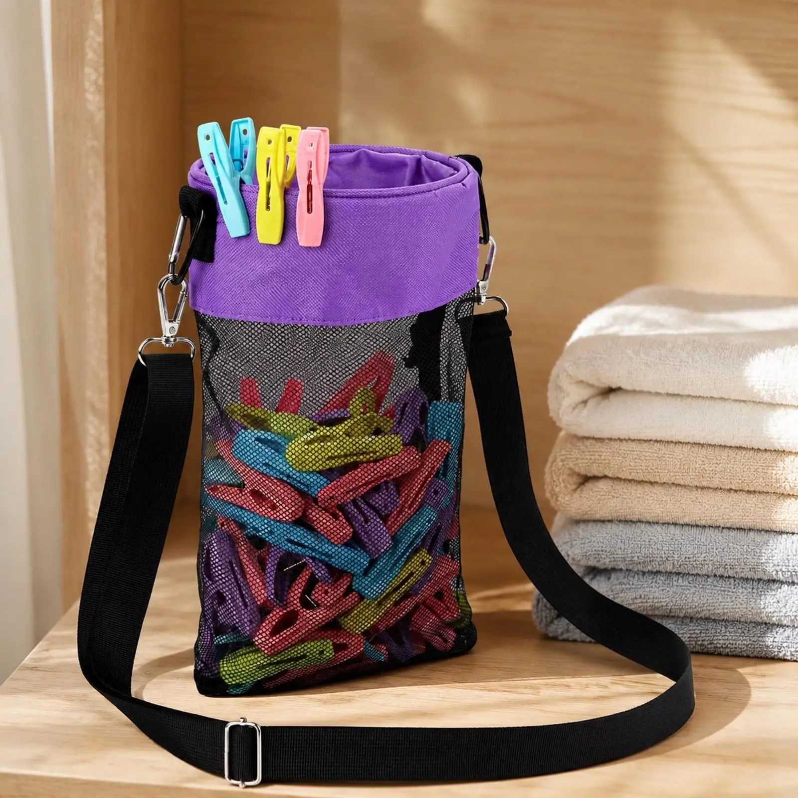 Portable Mesh Clothespin Organizer Oxford Cloth Drying Peg Bag for Laundry Rope Clothesline Wall Hanging Storage