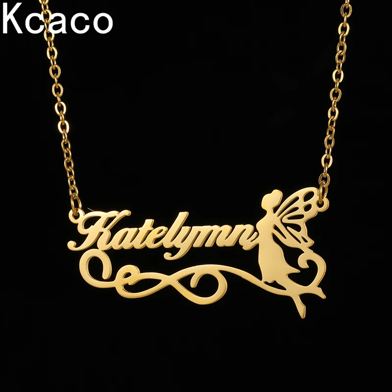 

Necklace Personalized Stainless Steel Chain Fairy Angel Pendant Customized Nameplate Necklace for Women Wings Romantic Gifts