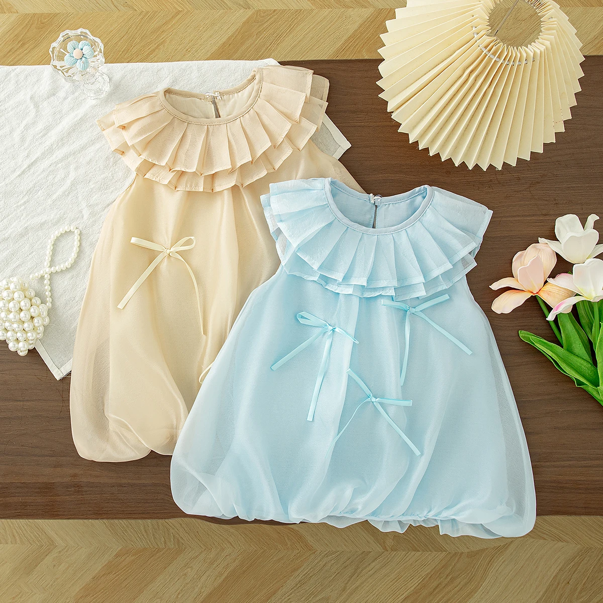 Summer Lovely Soft Birthday Party Gift Baby Girl Dress Korean Style Sweet Solid Color Sleeveless Toddler Fairy Dress