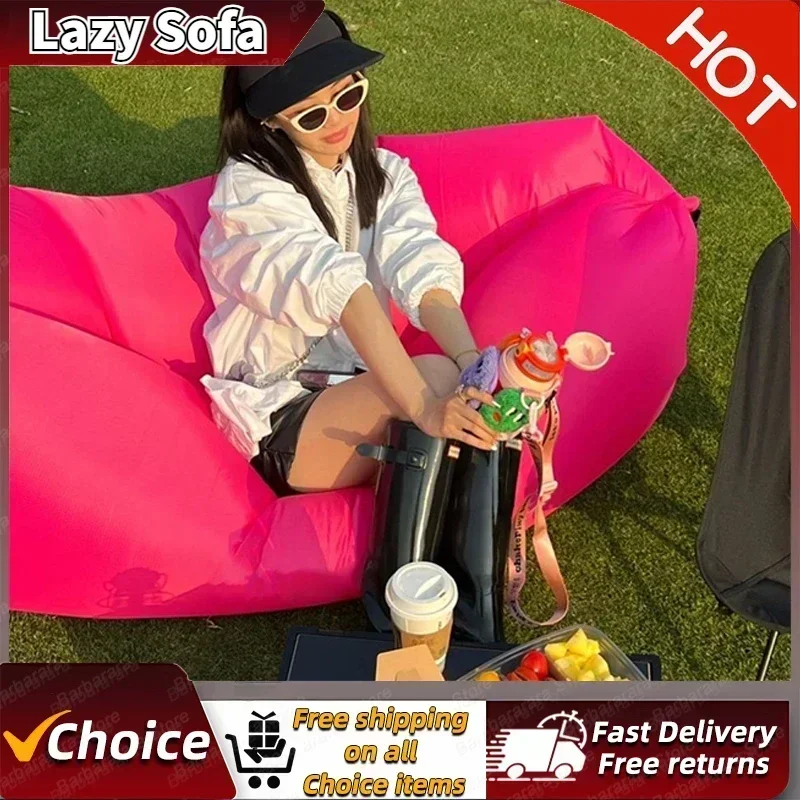 Portable Inflatable Recliner Lazy Sofa Outdoor Portable Camping Sofa Concert Recliner Mesh Red Inflatable Lazy Sofa Bag