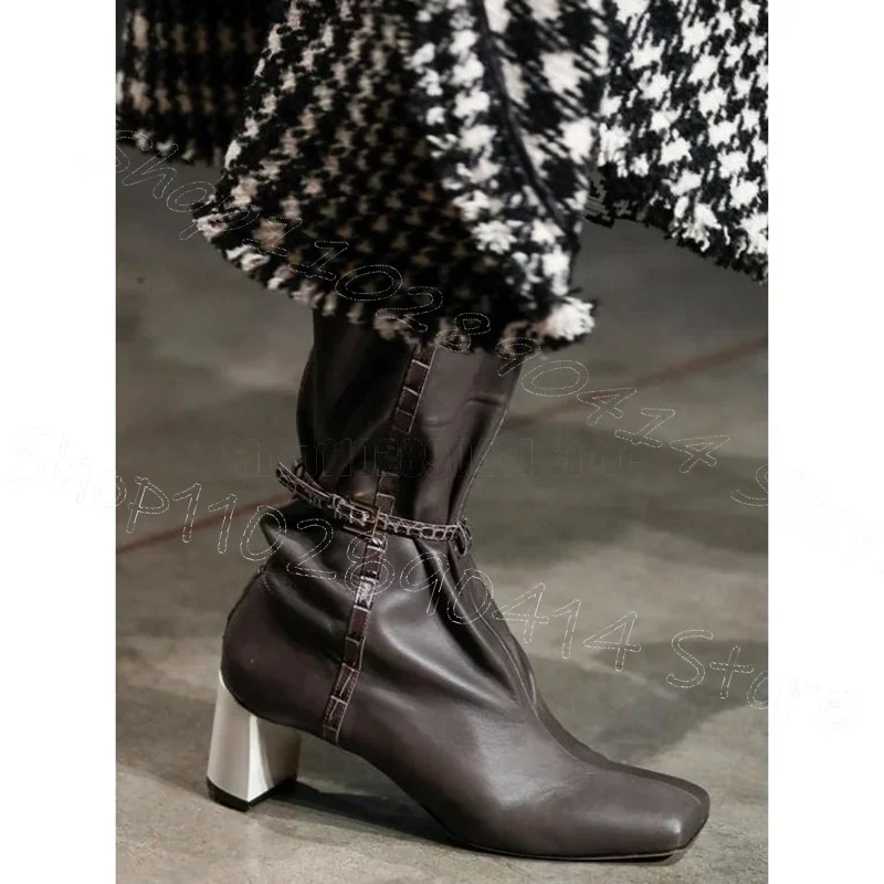 Botas con punta cuadrada y decoración de joya con estampado de cocodrilo rojo, Zapatos sin cordones Para Mujer, tacones altos gruesos, nueva pasarela de fiesta, Zapatos Para Mujer 2024