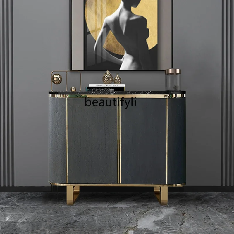 

ss8350 American light luxury door cabinet marble living room entrance hall cabinet stainle steel storage side cabinet