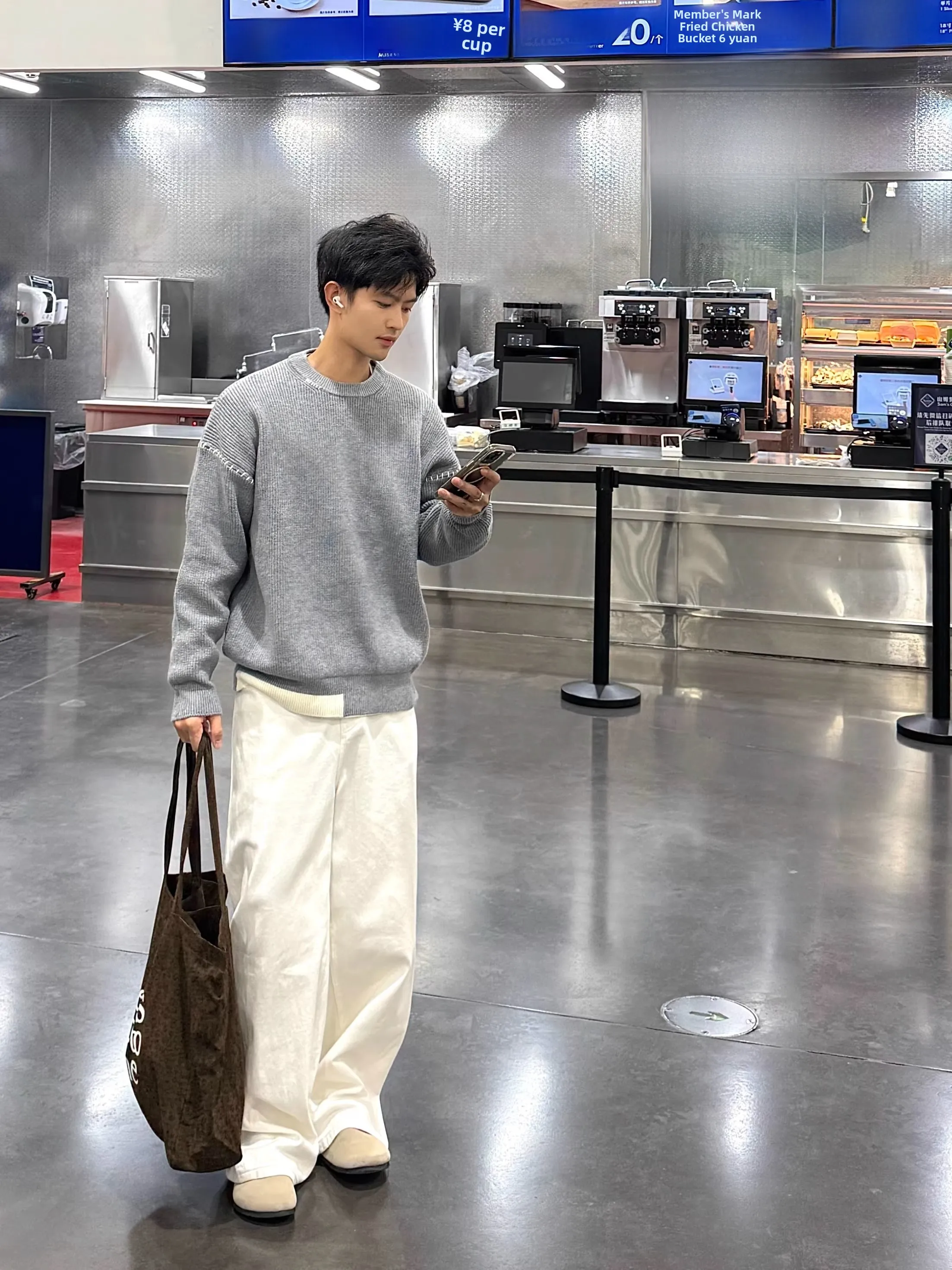 

Casual Loose Long Sve Knitted Sweater Men's Trendy round Ne Stitching Design Color Blo Warm Comfortable Knitwear