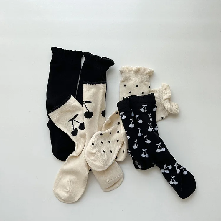 4 Pairs Baby Socks Kids Cherry Pattern Cotton Socks Toddler Children Socks 1-12Y