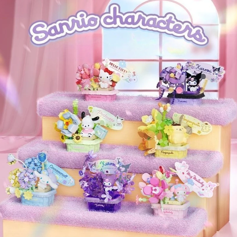 Sanrio Building Block กล่องแหวนการ์ตูน Hello Kitty Kuromi My Melody Splicing ของเล่นเครื่องประดับของขวัญวันเกิดวันวาเลนไทน์
