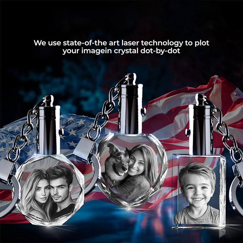 Custom Photo Keychain Personalized 3D Crystal Keychains with Picture, Crystal Key Chain Gifts for for Father Mother Men Women