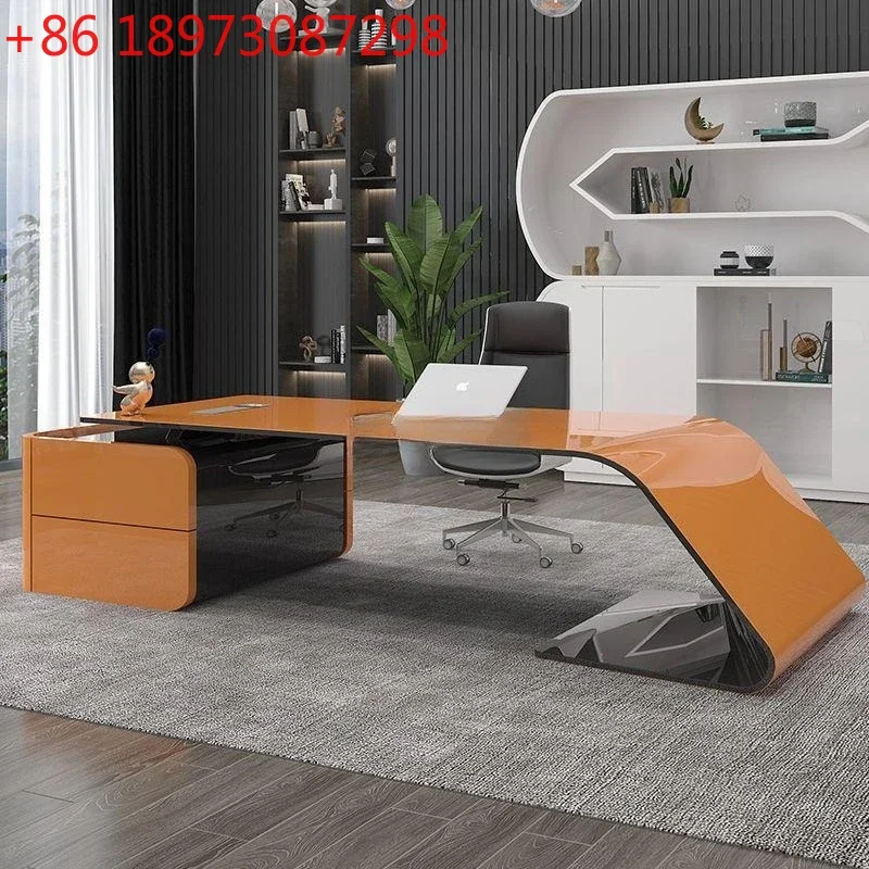 Painted boss table, large class table, simple and modern president and manager, white desk, light luxury