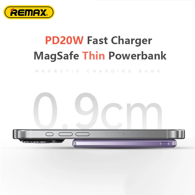 Remax Mini MacSafe Magnetic Wireless Power Bank PD20W Thin Powerbank MacSafe Portable Battery for iPhone 14 15 16 Pro Thin Small