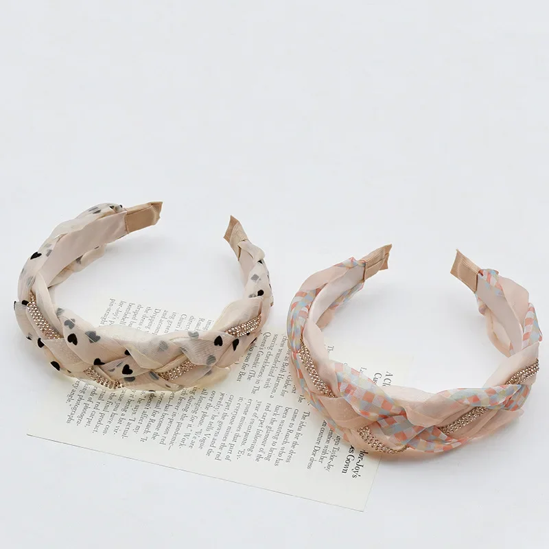 Women's Fashion Organza Plaid Hairband Braided Hair Ties Non-slip Hair Ties Headband New Colorful Hair Hoops Accessories