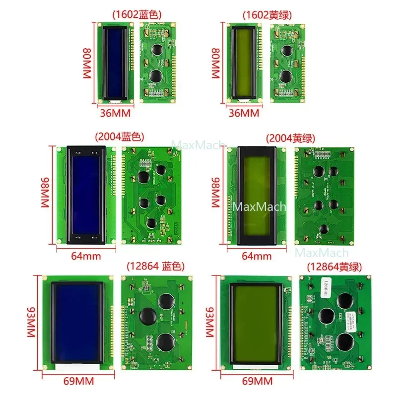 5pcs LCD1602 LCD 1602 2004 12864 módulo azul verde tela 16x2 20X4 caracteres módulo de exibição LCD controlador HD44780