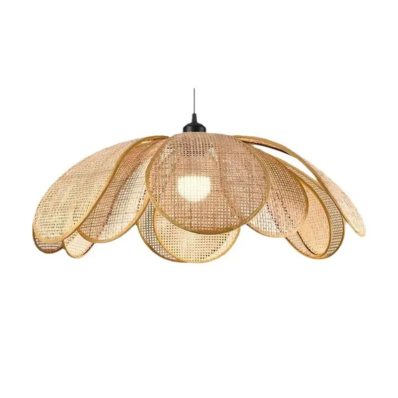 Dining room chandelier Japanese braided bed and breakfast bedroom living room light rattan petals creative personality log