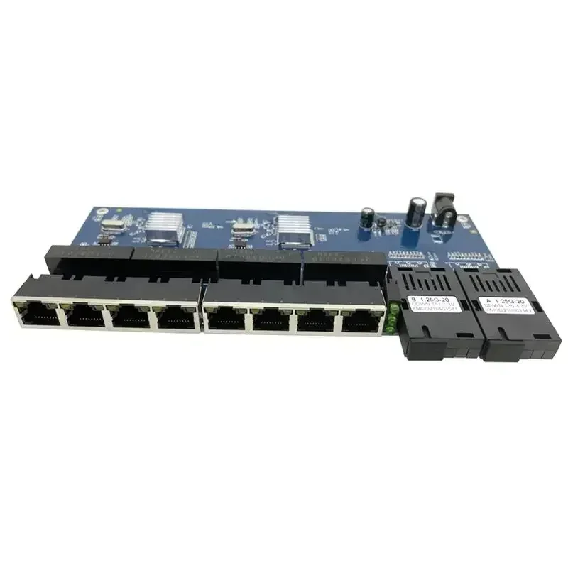 Switch Gigabit Ethernet, conversor de mídia de fibra óptica, Single Mode, 8 RJ45, UTP e 2 SC Fiber Port Board, 10 m, 100 m, 1000m