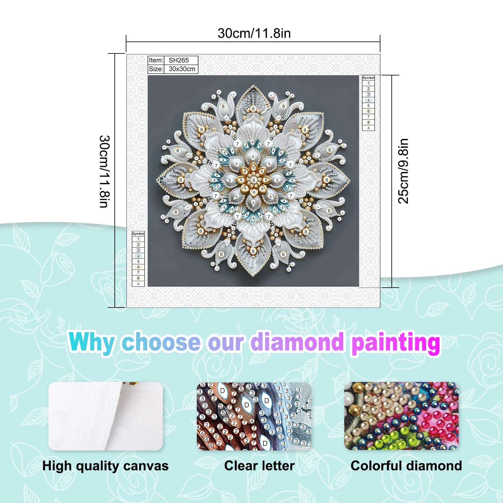 White flower Special Shape Diamond Art Painting Kit for Adult Beginners,Crystal Diamond Dots Kits for Home Wall Decoration Gift