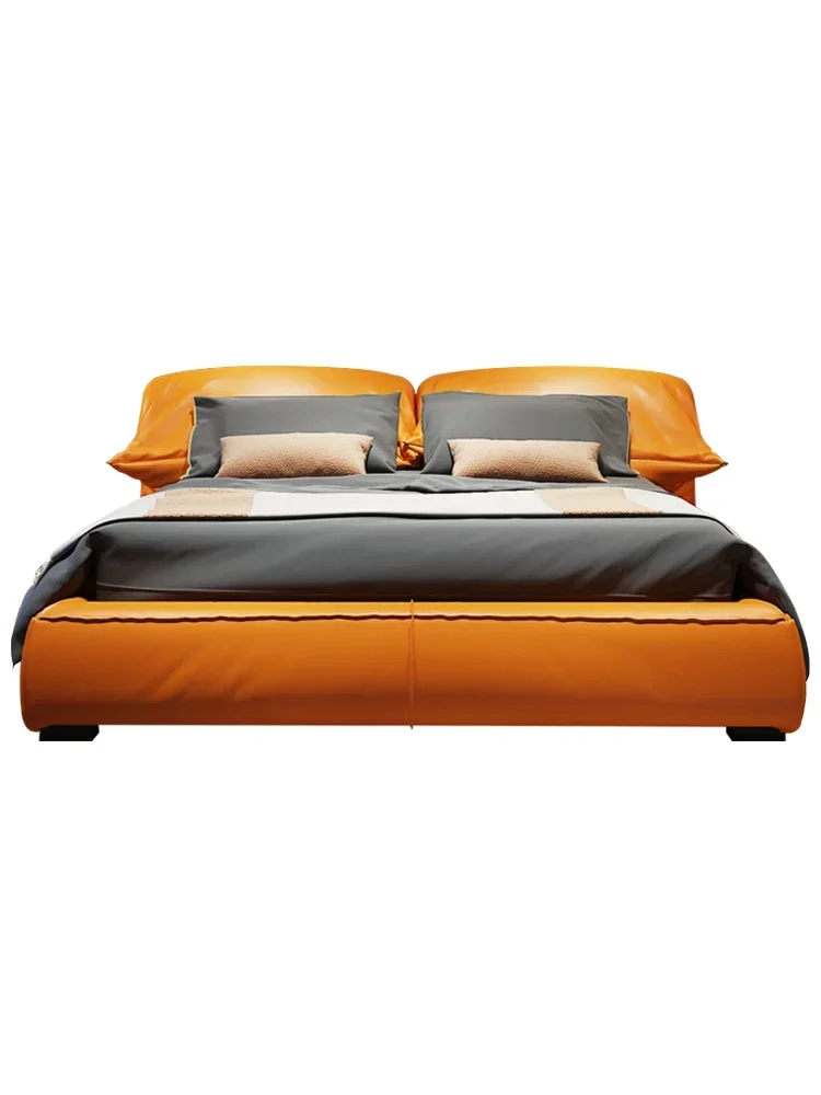 bed Minimalist luxury high-end master room tatami  double orange soft bag wedding