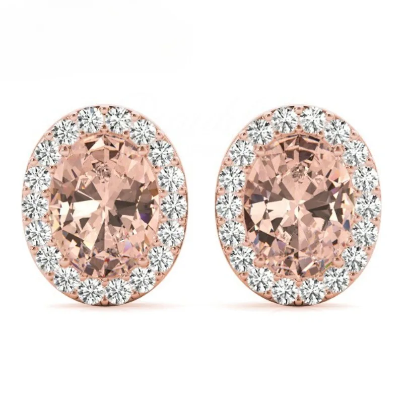 100% 925 الفضة مورغانيتي اللون البيضاوي ارتفع الذهب مطلي أقراط أنيقة النساء حفل زفاف هدية عيد ميلاد الأقراط الكورية #5