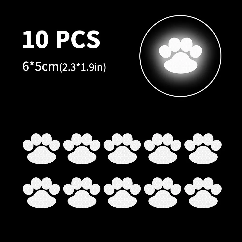 Car Warning Reflective Stickers Cute Dog\'s Paw Shaped Reflector Stickers for Auto Night Driving Security Car Decors 10Pcs