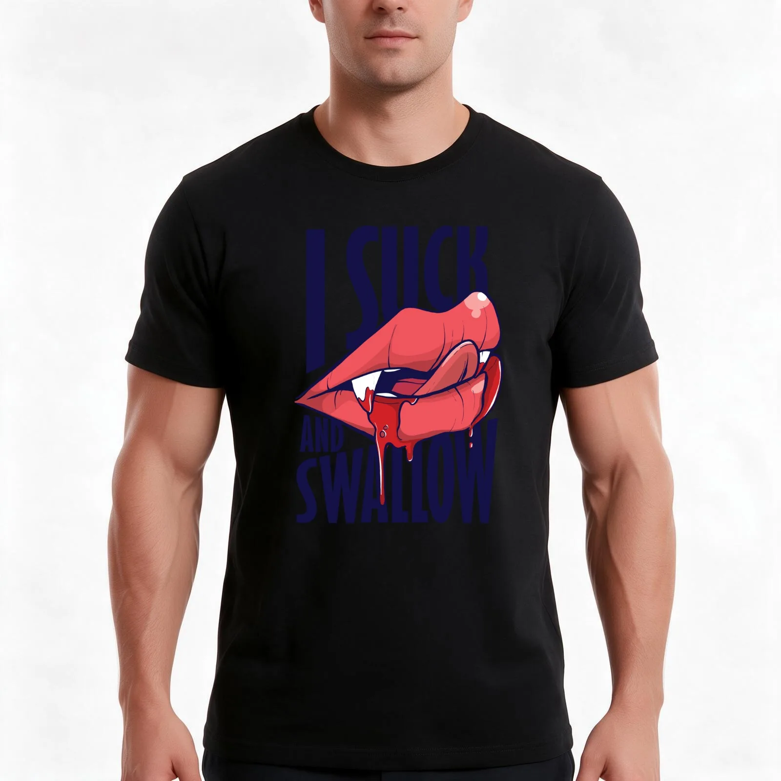 I suck and swallow T-Shirt, Summer Casual Cotton Tee, Oversized Streetwear Tops, Vintage Graphic Print, Loose Fit Short Sleeve