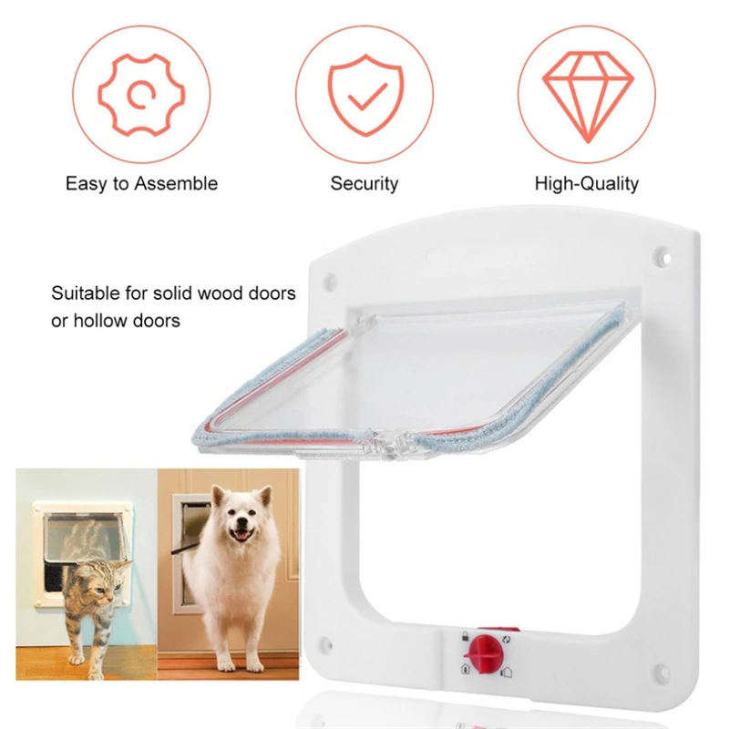 4 Way Locking Cat Flap Door For Interior Exterior Doors Weatherproof Pet Doors For Cats & Doggie Suitable For Window & Wall 4 W