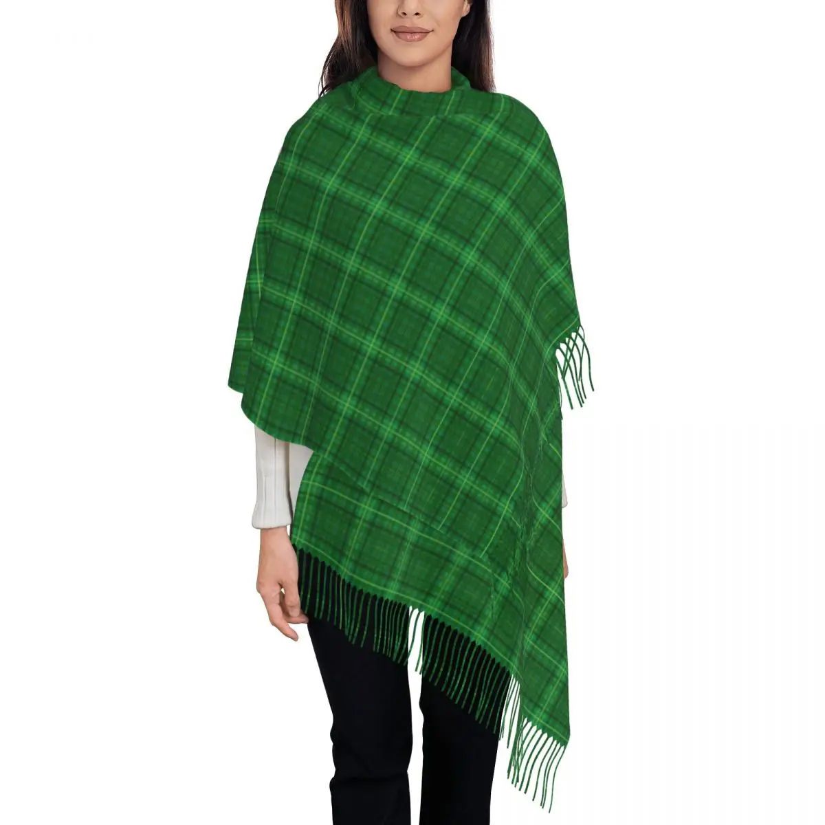 Irish St Patricks Day Scarf Green Plaid Warm Shawls Wrpas with Long Tassel Lady Luxury 2024 Scarves Wraps Winter Custom Bufanda