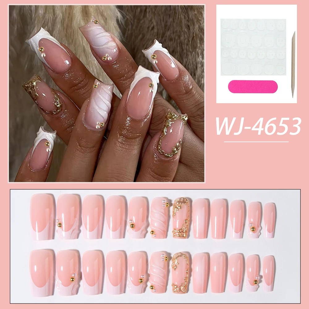 24 pieces per set. Rectangular 3D gel flower white gradient style pressed nails. Ideal for spring and summer manicures. view 5