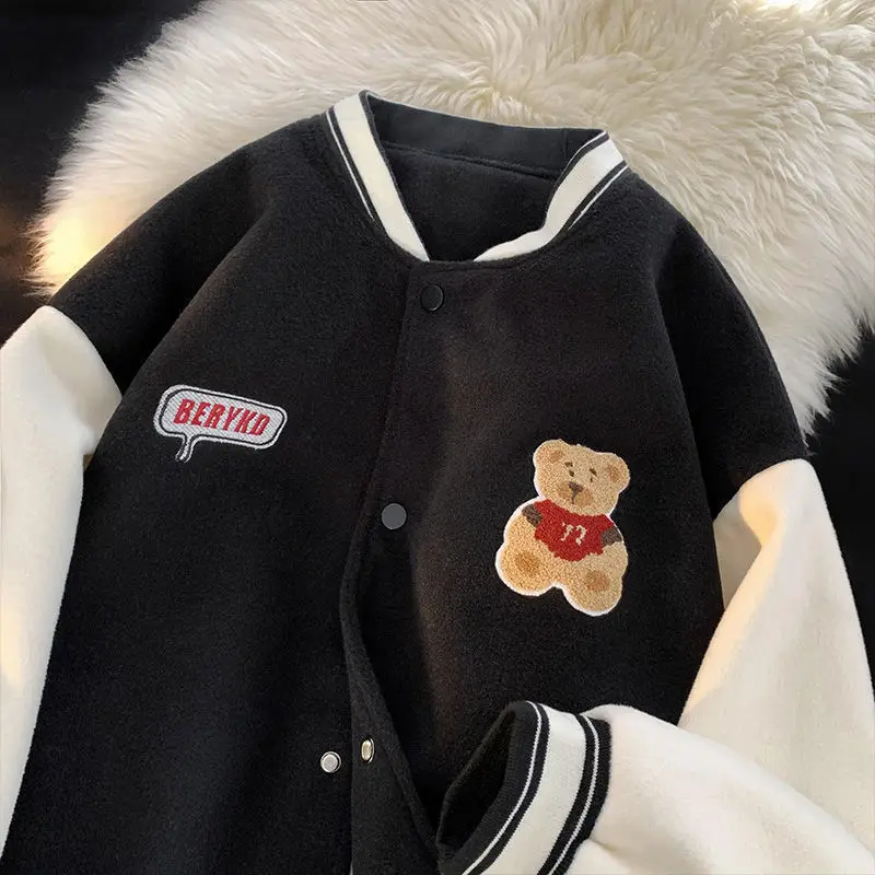 Bear embroidered baseball jacket women\'s y2k spring and autumn hip-hop college wind jacket men and women casual jacket ins trend