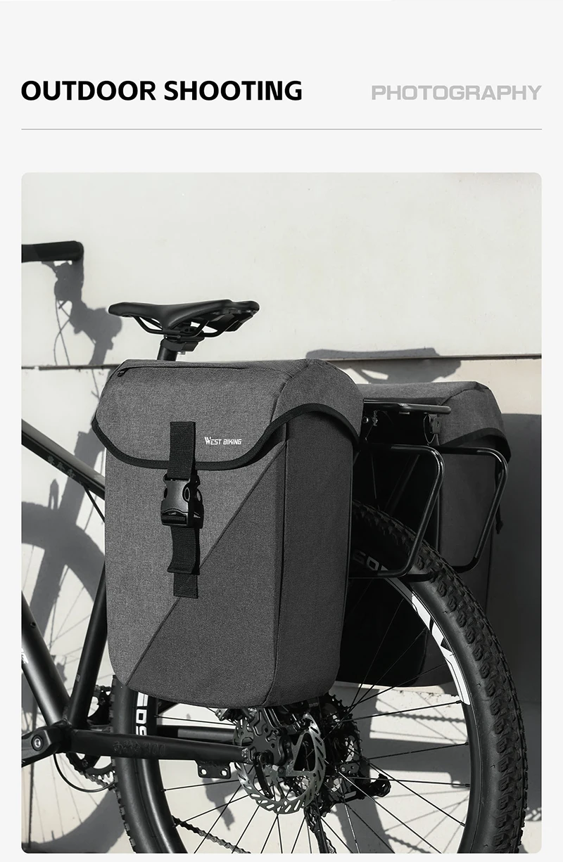 WEST BIKING Doppelseitige Fahrrad-Gepäckträgertasche 32L Wasserdichte Fahrradtasche für Langstreckenfahrten MTB Gepäckträger Fahrradzubehör – Detail 11
