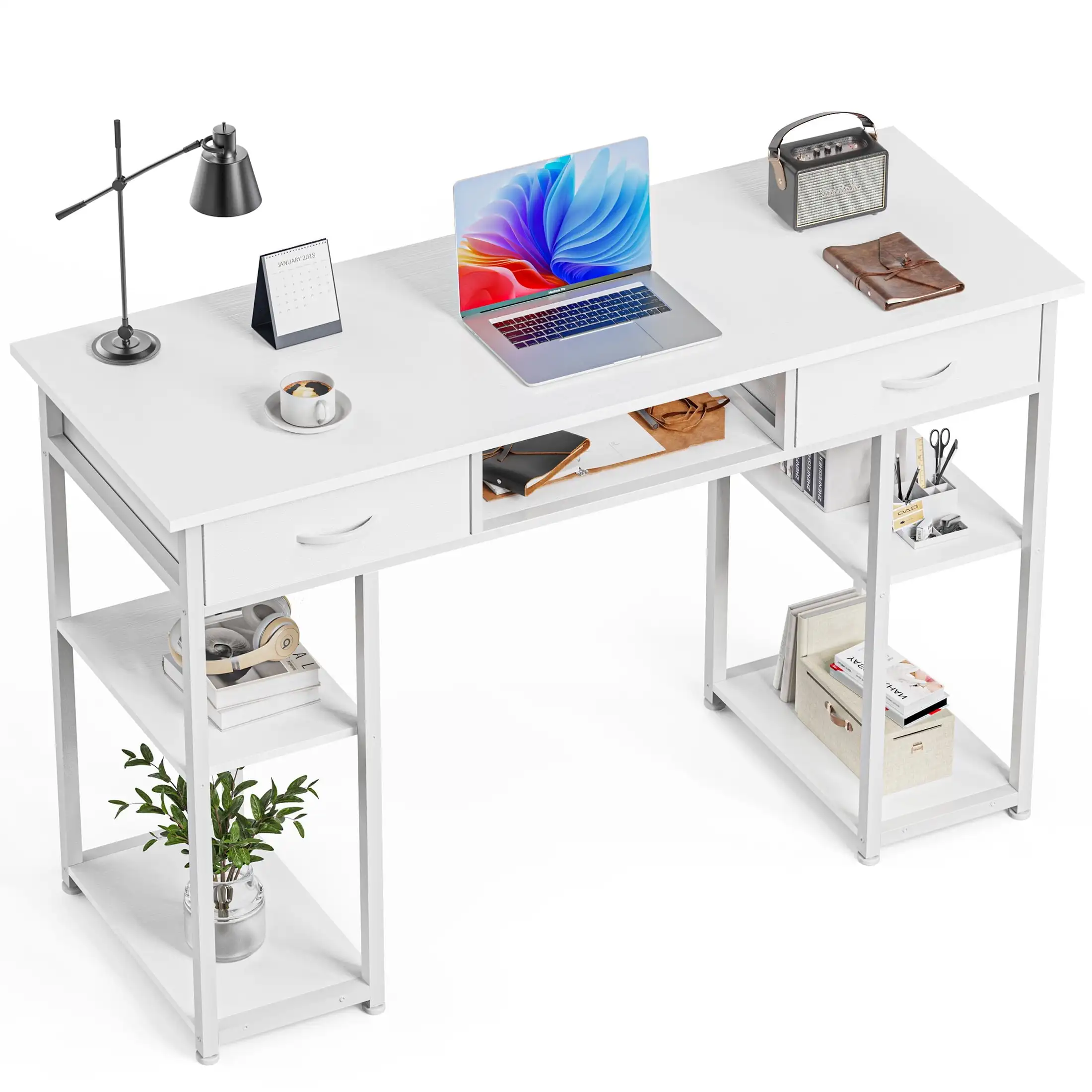 

Small Desk Fabric Drawers & Storage Shelves, Home Office Computer Desk, Writing Desk Small Space Desk Study Table for Home