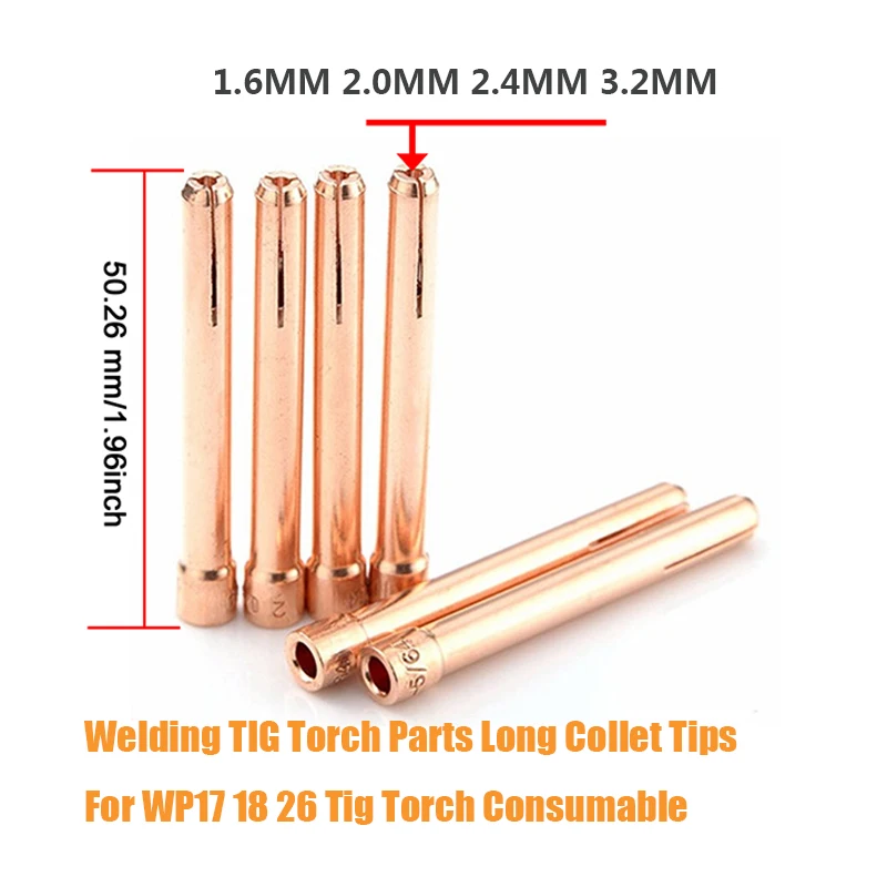 

4PCS Argon Welding Torch Consumable 1.6mm 2.0mm 2.4mm 3.2mm WP17 WP18 WP26 Tungstens Electrodes Collet For WP17/18/26 Tig Torch