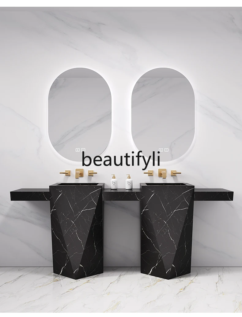 Modern Rock Slab Floor-Standing Pedestal Basin Bathroom Washbasin Sink