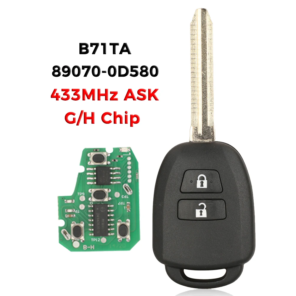 

Jingyuqin G/H чип 433 МГц 89070-0D580 B71TA умный дистанционный ключ от машины для Toyota Yaris 2014-2017 Vios 2013-2016 FOB TOY43 Blade