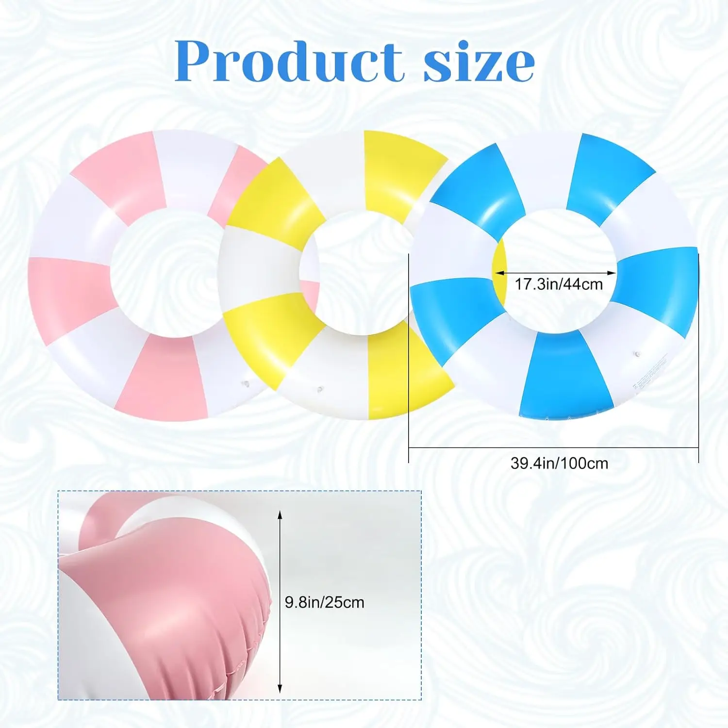 3 PCS 39.4 Inch Jumbo Swimming Ring with Fun Prints Striped Pool Floats Pool Tubes Inflatable Pool Floats Summer Floating Swimmi