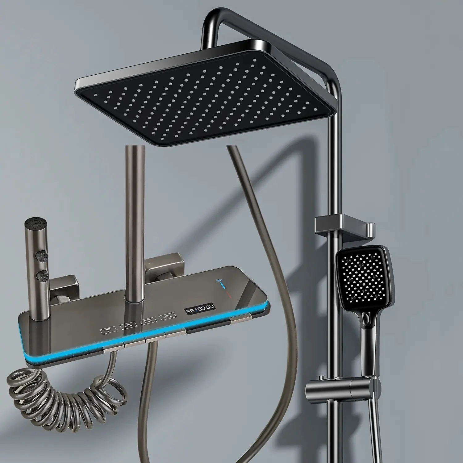 

Luxury Smart Thermostatic Shower System with Bluetooth Music, Digital Display & Multi-Function Jets for Spa-Like Home Bathrooms