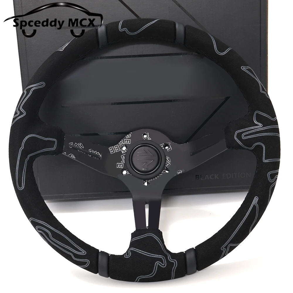 

13.5inch Deep Dish Racing Steering Wheels Universal Black Edition Deep Corn 335mm Sports JDM Steering Wheel Suede Doodle
