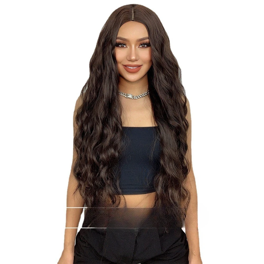 شعر مستعار مموج كبير من الرياح الأوروبية والأمريكية، شعر طويل مجعد، غطاء رأس كامل، شعر مستعار طبيعي منفوش #2