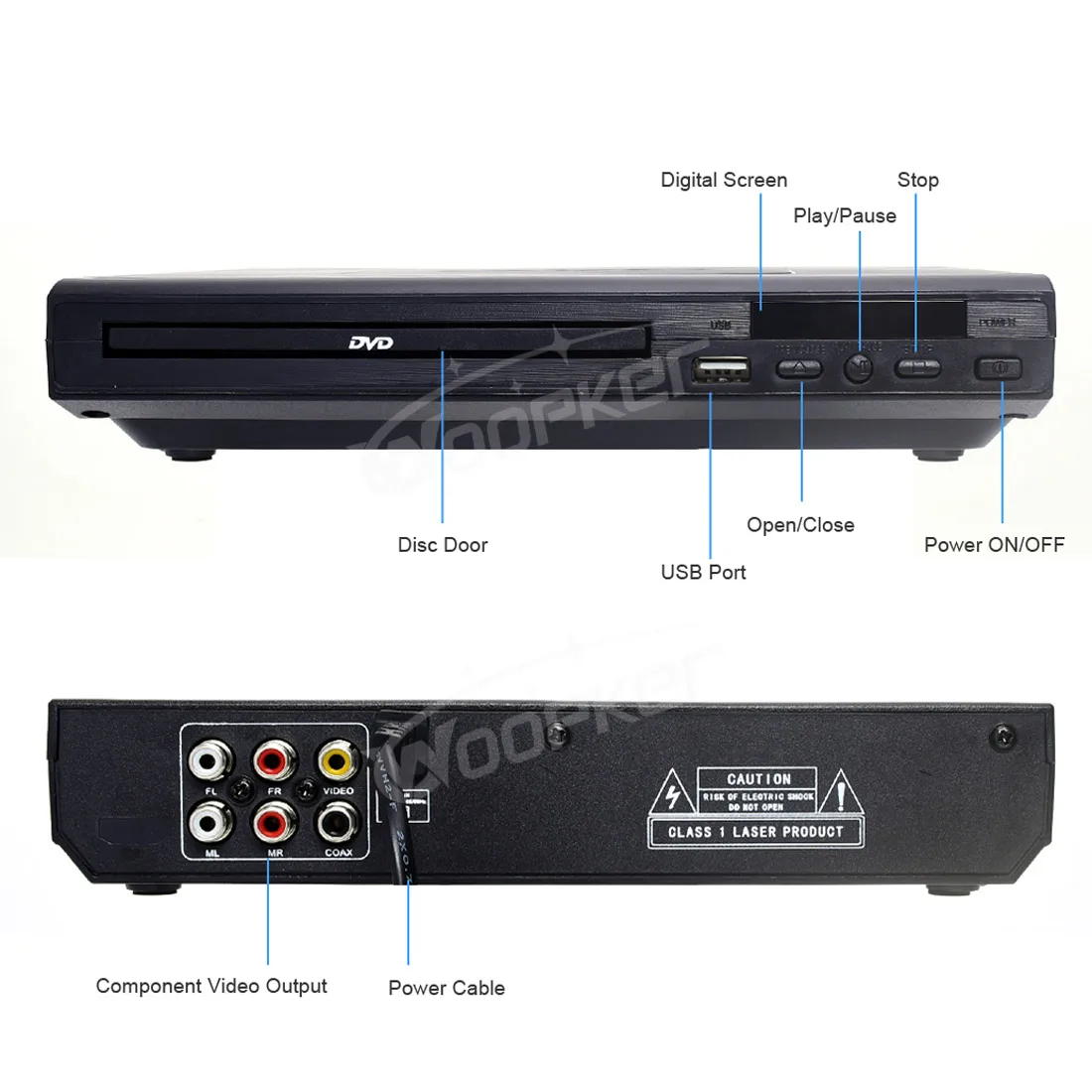 Imagem -03 - Woopker-home Dvd Player com Controle Remoto Dvd225 Pal Ntsc Multi-idioma Suporte para tv Digital cd Vcd Usb