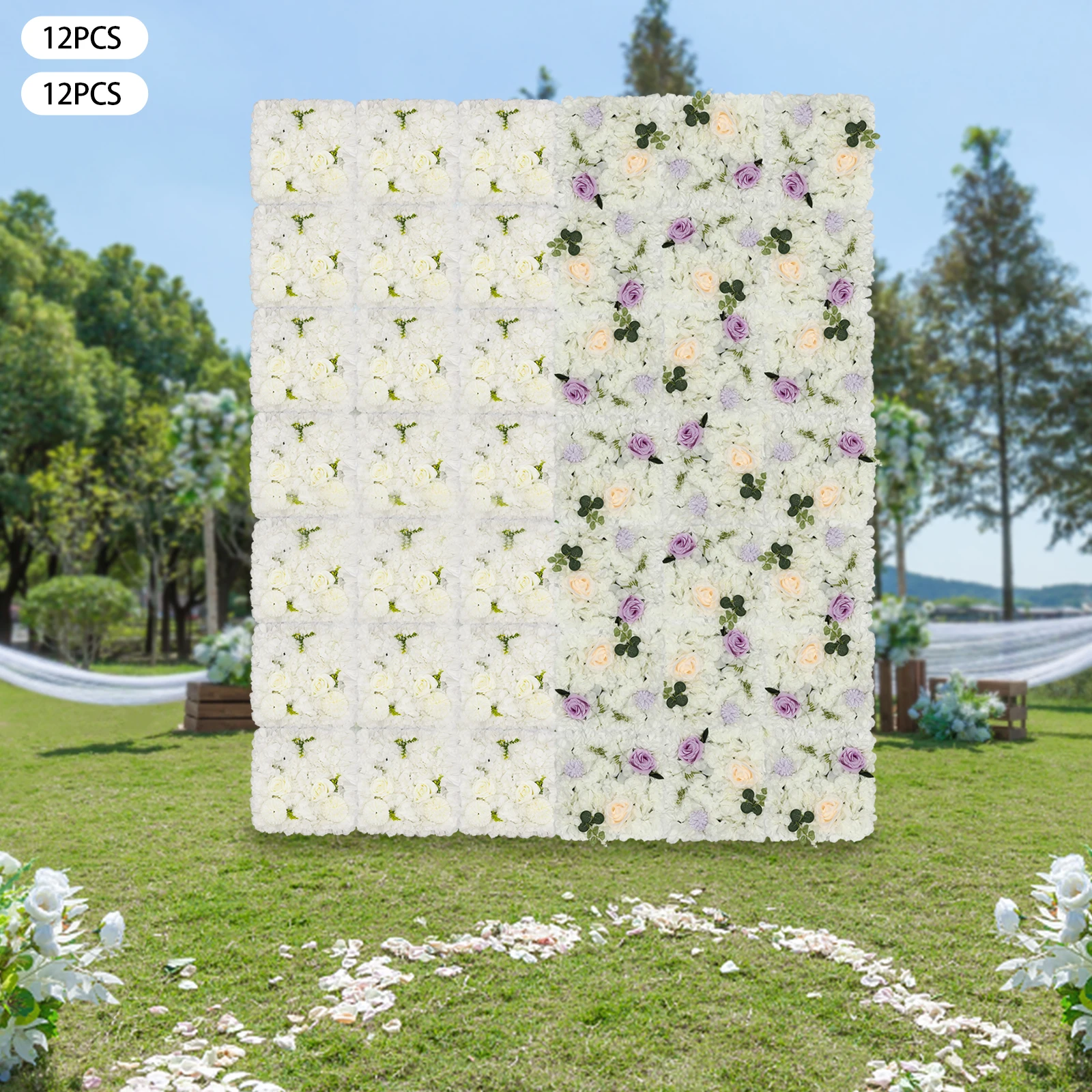 12-Piece Artificial Flower Wall Panels, 3D Dahlia & Rose, Privacy Screen, Easy DIY Garden Decor